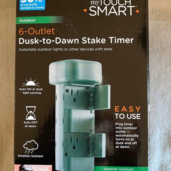 Outdoor Power Stake Timer 6 Outlet Green Weather Resistant Automate Lighting - Picture 2 of 6